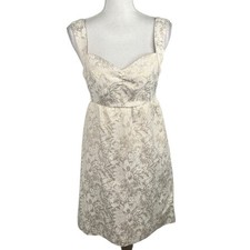 Guess Vintage Cream & Gold Tinsel Floral Sweetheart Neck Empire Waist Silk Dress