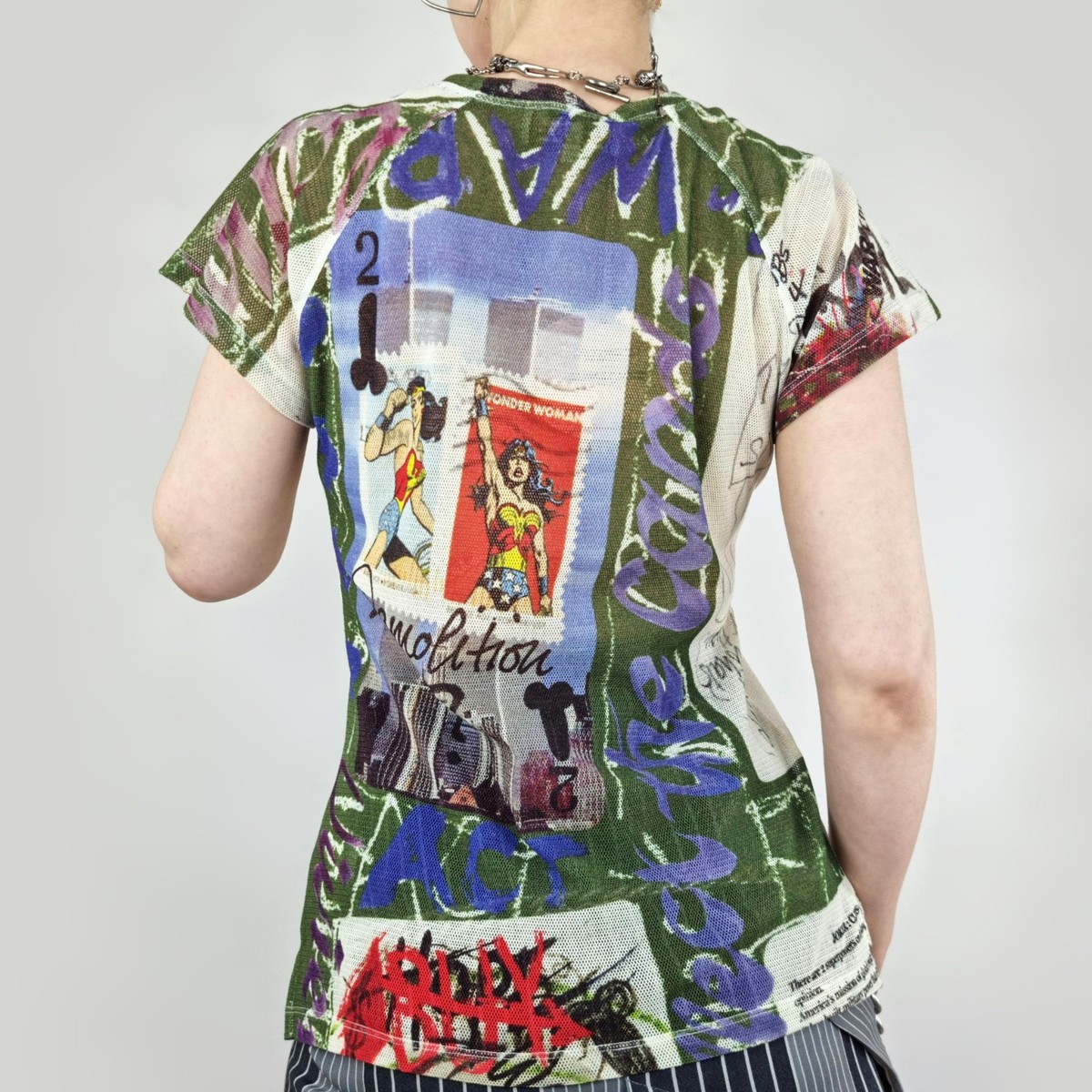 VIVIENNE WESTWOOD ROCK GRAPHIC PRINT STRETCHY MESH UNISEX T VIVIENNE WESTWOOD ROCK GRAPHIC PRINT STRETCHY MESH UNISEX T