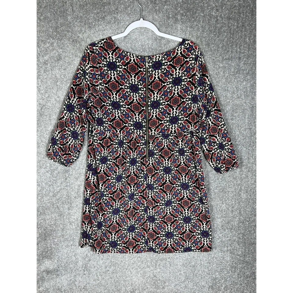 Vestido recto fruncido azul marino antiguo para mujer talla grande ligero geométrico floral Foto 2 de 4