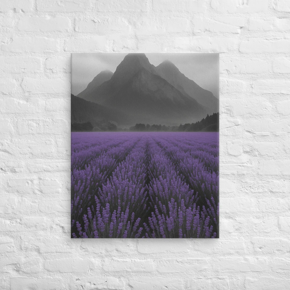 Lavender Field & Misty Mountains – Canvas Wall Art | Moody Floral Nature Print | - Image 2 of 4