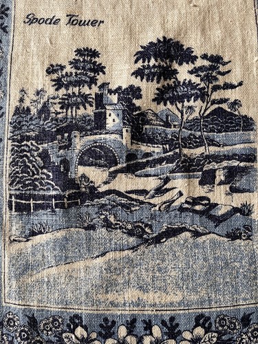 100% Linen Tea Towel Depicting Scene near Rome Italy Spode Tower Circa 1780 - Picture 2 of 5