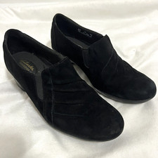 Clarks Bendable Slip On Shoes Size 8 Black Leather Suede Loafer Comfort Booties