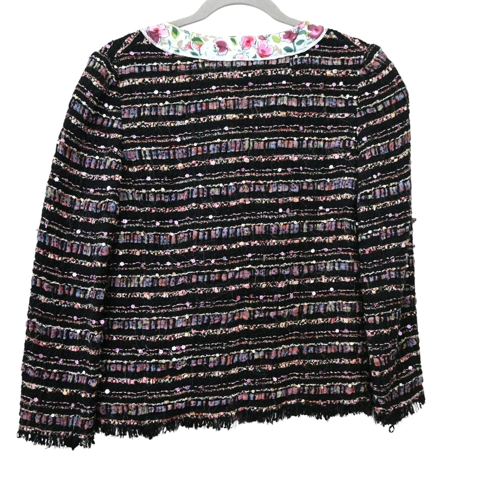 Blazer Dolce Gabbana Tweed Talla 40 EE. UU. 4 Negro Rosa Escote Floral Bolsillos con Solapa Foto 2 de 4