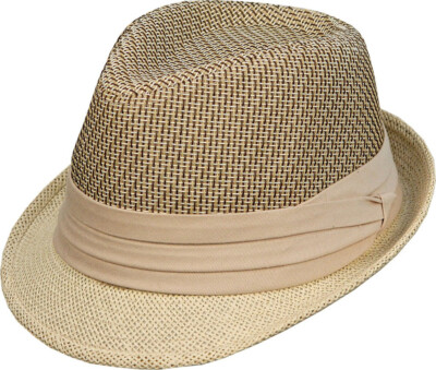 Unisex Trilby Fedora Panama Hat T707B Woven Toyo Straw Tweed Beige Brown Crown