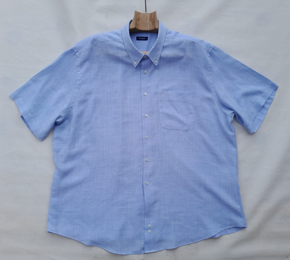 Burberry Shirt Mens XXXXXXL Blue Linen Embroidered Pocket Logo