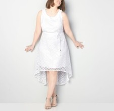 Avenue Plus Size White Sleeveless Crochet Or Lace Hi Lo Maxi Dress Size 18/20