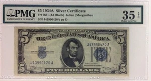 $5 1934A Silver Certificate PMG 35 EPQ FR#1651 JA Block Julian | Morgenthau