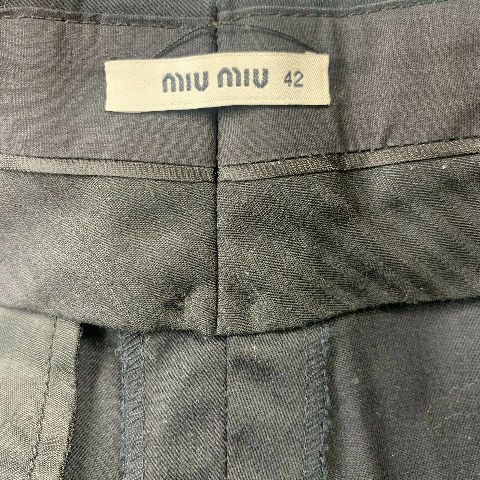 MIU MIU Pantalone Abito Donna Taglia 42 (33x25) Piatto Nero Cotone Elasticizzato Capri