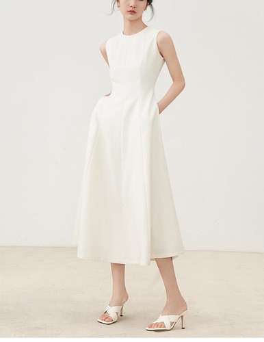 New Long Dress Round Neck Sleeveless Slim Elegant A-Line Womens Casual Party - Picture 20 of 22