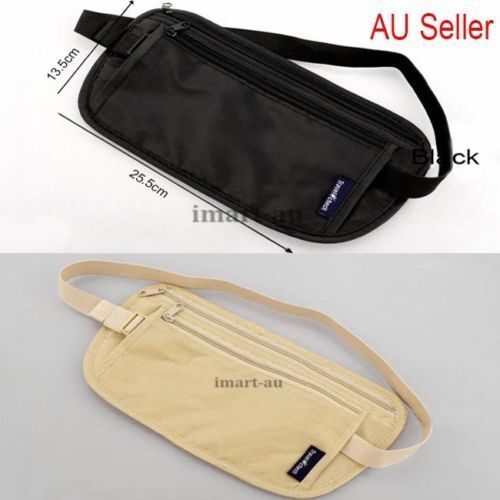 Travel Security Bag Passport Waist Pouch Card Ticket Money Belt Wallet Black - Picture 1 of 4