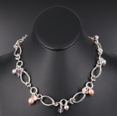 Michael Dawkins Sterling Perle, Amethyst und Rosenquarz Halskette