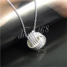 #BUY 1 GET 1 FREE# 925 Sterling Silver Mesh Knot Pendant + Necklace Chain Set H3