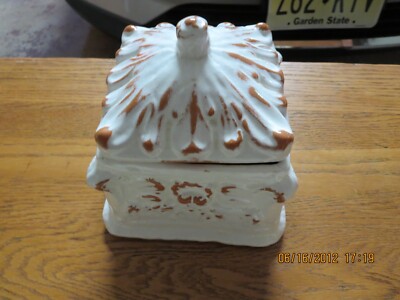 CERAMIC 4'' SQUARE CONTAINER X 7'' HIGH WITH LID-RAISED DESIGN-#T14A-20