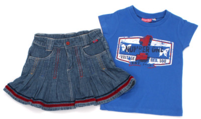 2 tlg Mädchen Kombi DUCKY BEAU Jeans-Rock und EUROPE KIDS T-Shirt - Gr. 104 blau