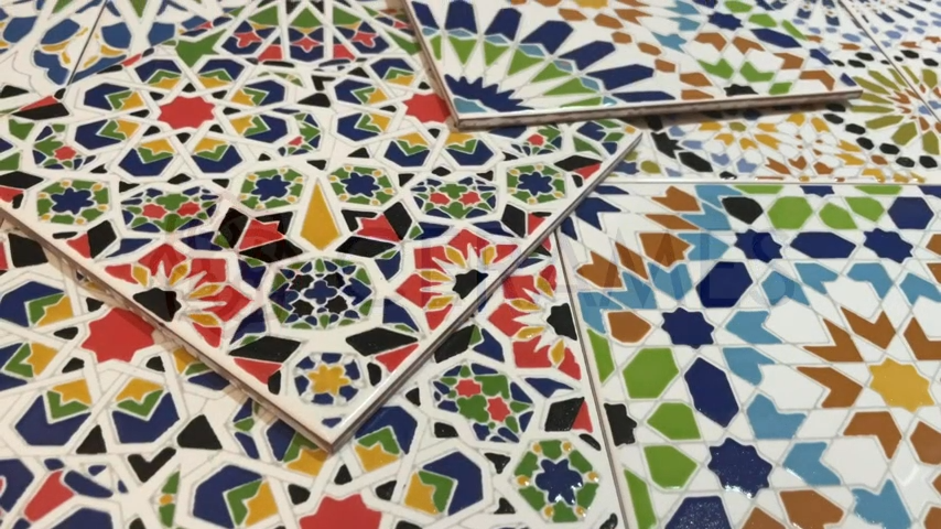 Moroccan ceramic tiles 8x8 inch, 12 tiles in Coloured Patchwork