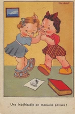 Postcard fantasy sign Elie Lechat little girls