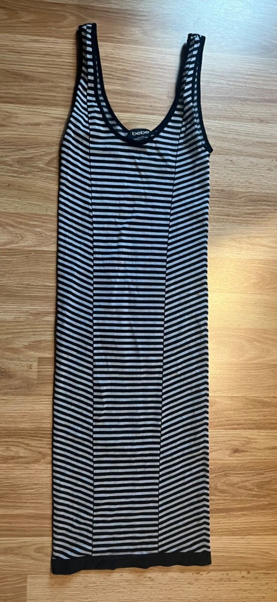 bebe black and white striped dress Petite Small Stripe Sleeveless Black/White 92% Rayon / Engagement Party Cutie Pie birthday Outfit Color:Black 4F18200