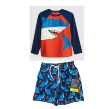 NWT Baby Gap 2-piece SET 12M 18M Months Blue Shark Swim Trunks and Rash Guard
