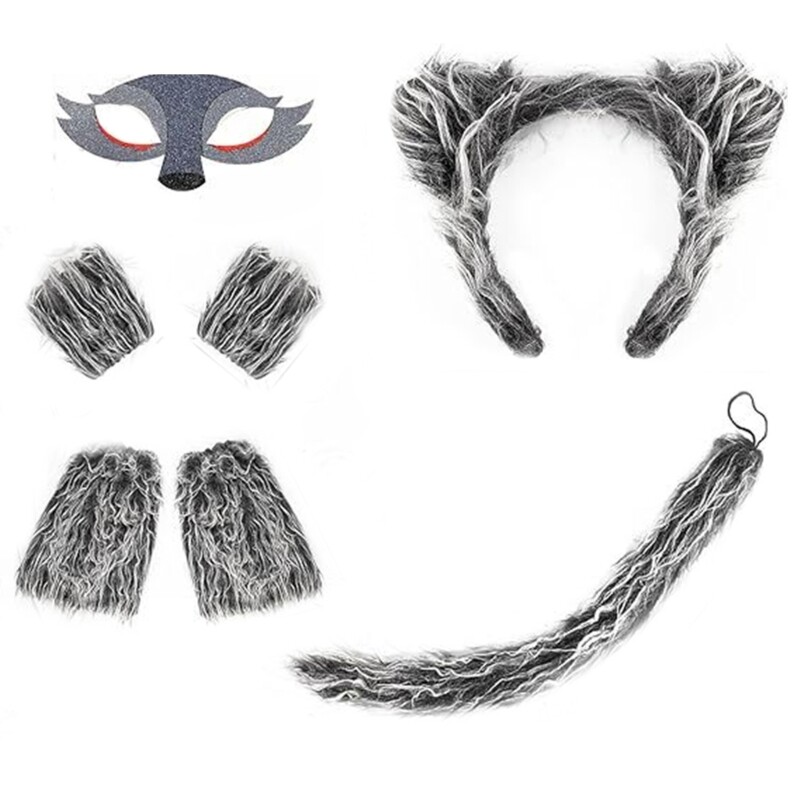 Wolf Costume Set Warm Headbands and Tail for Kids Halloweens Adventure
