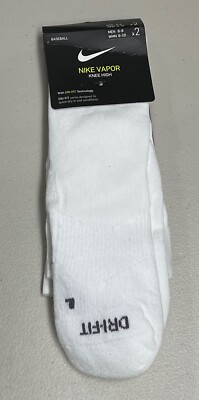 Nike VAPOR Knee-High Baseball Training Socks 2 Pack SX4810-120 WHITE medium