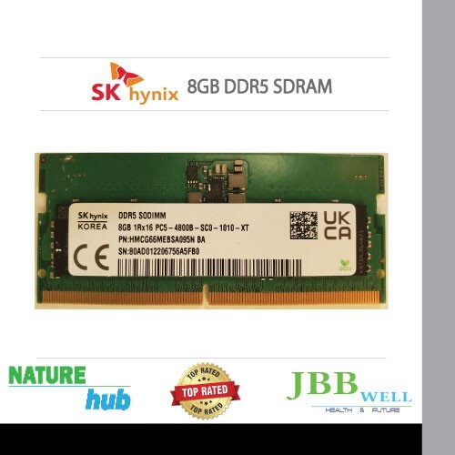 SK Hynix 8GB DDR5 SODIMM 1Rx16 PC5-4800B-SC0-1010-XT Laptop RAM Memory - Picture 1 of 3