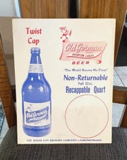 VINTAGE OLD GERMAN BEER CARDBOARD SIGN QUART BOTTLE QUEEN CITY BRG CUMBERLAND MD
