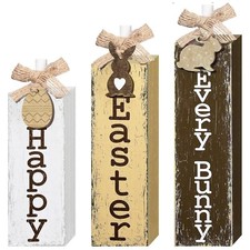 3 Pcs Easter Table Decor Easter Tiered Tray Decor Wood Bunny Block Sign Rusti...