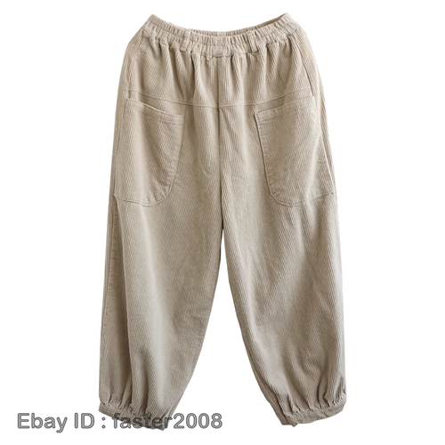 Pantaloni donna casual gambe larghe velluto a coste larghe pantaloni cargo elastici vita sciolti - Foto 10 di 22