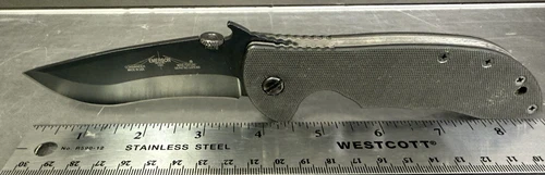 Emerson Commander BT Discont. Black Finish, Plain Edge Wave Rapid open 154CM USA