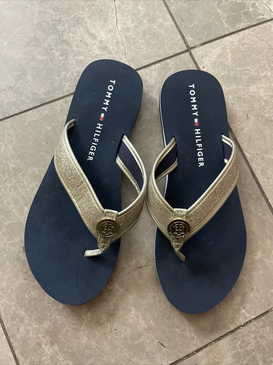 Tommy hilfiger gold clearance flip flops