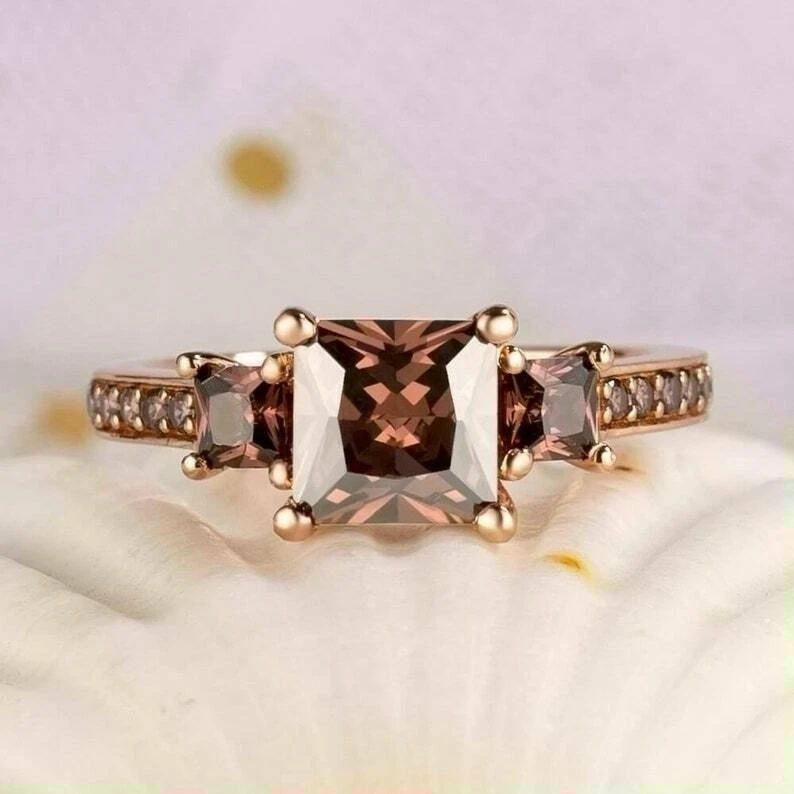 Princess cut chocolate diamond ring deals