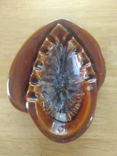 MCM Vintage USA Pottery Ashtray Brown Aqua Swirl Unique Mushroom Drip Glaze