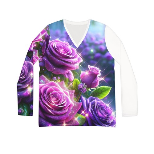 Women's Long Sleeve V-neck Shirt (AOP). Roses.