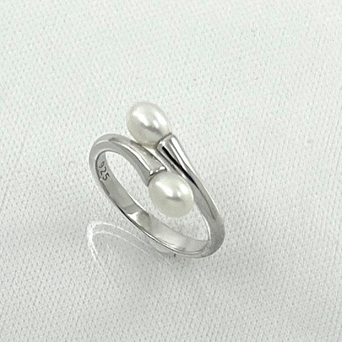 Solid Sterling Silver .925 Twin White Cream Freshwater Pearl Cocktail Ring - Picture 8 of 10