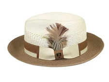 Men's Bruno Capelo Belvedere 2-Tone Straw Style Fedora Hat BD958 Ivory/Cognac