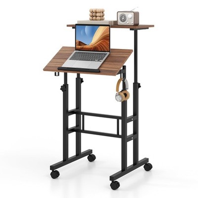 Computertisch Höhenverstellbar, mobiler Stehpult mit Rollen, neigbarer Tischp...