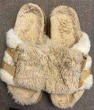 KuaiLu Women's Orthotic Arch Support Faux Fur Slippers Beige Buckle US 9