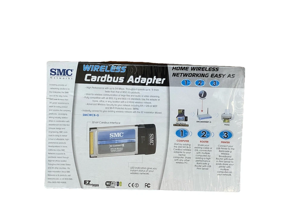 NEW SMC SMCWCB-G Wireless Cardbus Adapters 54 Mbps WIN. 98 /2000 / XP / VISTA - Image 2 of 4