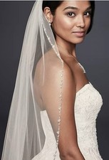 White Sequined Wedding Veil 2ft Long Bridal Veil with Comb for Bride