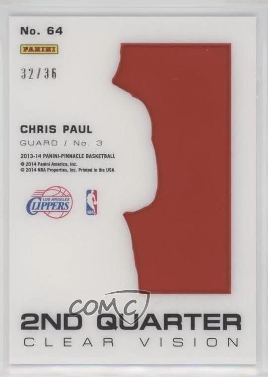 2013-14 Panini Pinnacle Clear Vision 2nd Quarter /36 Chris Paul #64 - Image 2 of 2