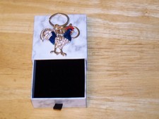 Rooster Shaped Clip on Gold Tone Key Chain w/ Crystal Bling EC