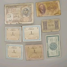 Vintage Allied Military Currency Italy & Algeria Wartime Notes  1939 & Up, 
