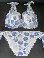    Ladies Blue Shell Print Floozie Frost French Bikini Size 14 Bottoms 34E Top