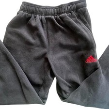 Adidas Fleece Joggers Kids M Black Excellent Red Logo Sweatpants