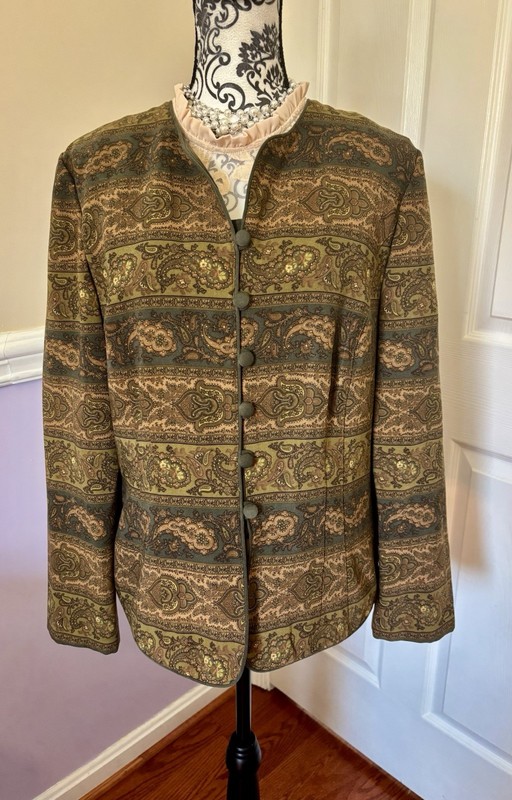 Koret Jacket Womens Sz Tall 14 Paisley-Button Up, Green Jacket