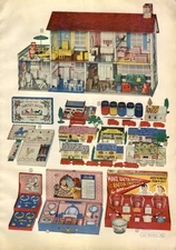 1952 PAPER AD 2 PG Color Furnished dollhouse family 6 rooms sundeck