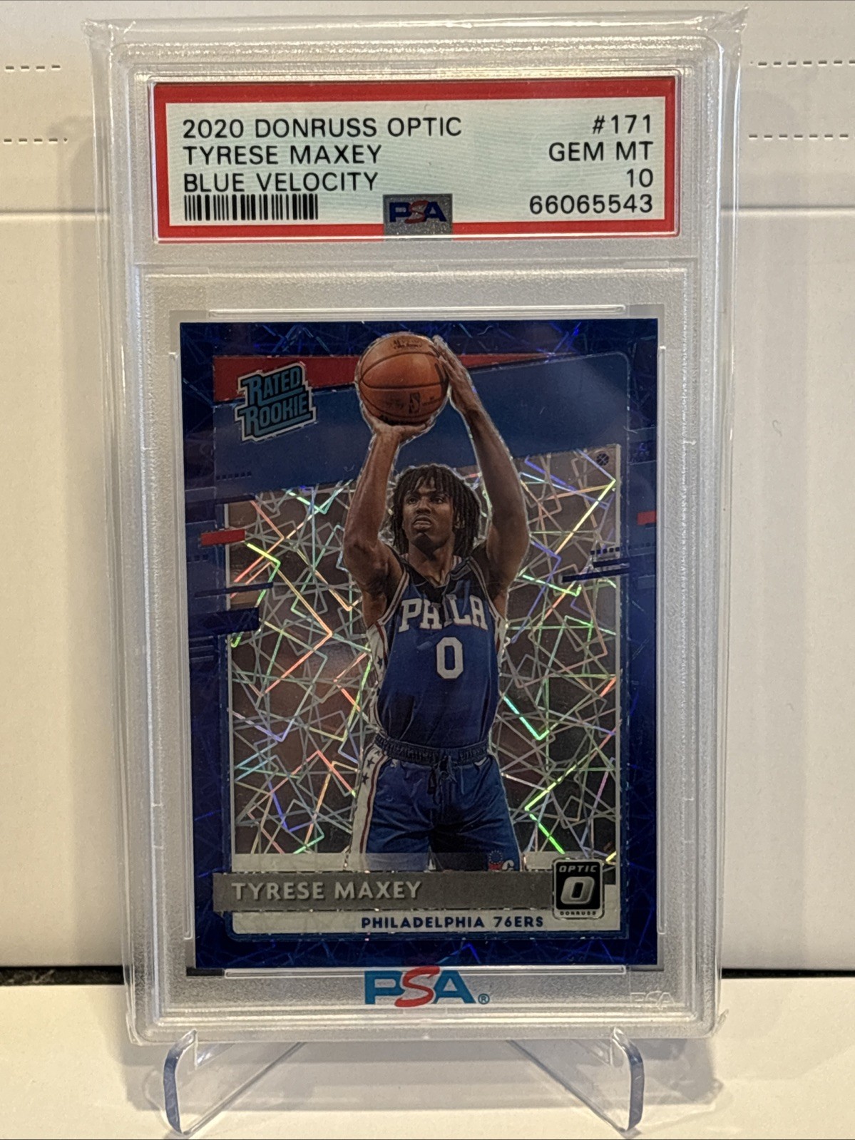 2020 Optic - Rated Rookie Tyrese Maxey #171 Blue Velocity Prizm (RC) PSA10