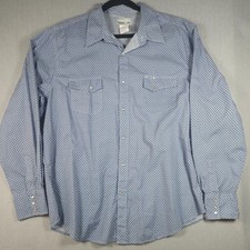 Wrangler Wrancher Shirt Mens XL Blue Western Pearl Snap Long Sleeve Casual