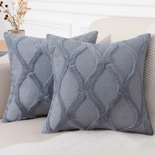 Summer Throw Pillow Covers 18X18 Inch Set of 2, Soft Plush Faux Fur Wool Blue Gr