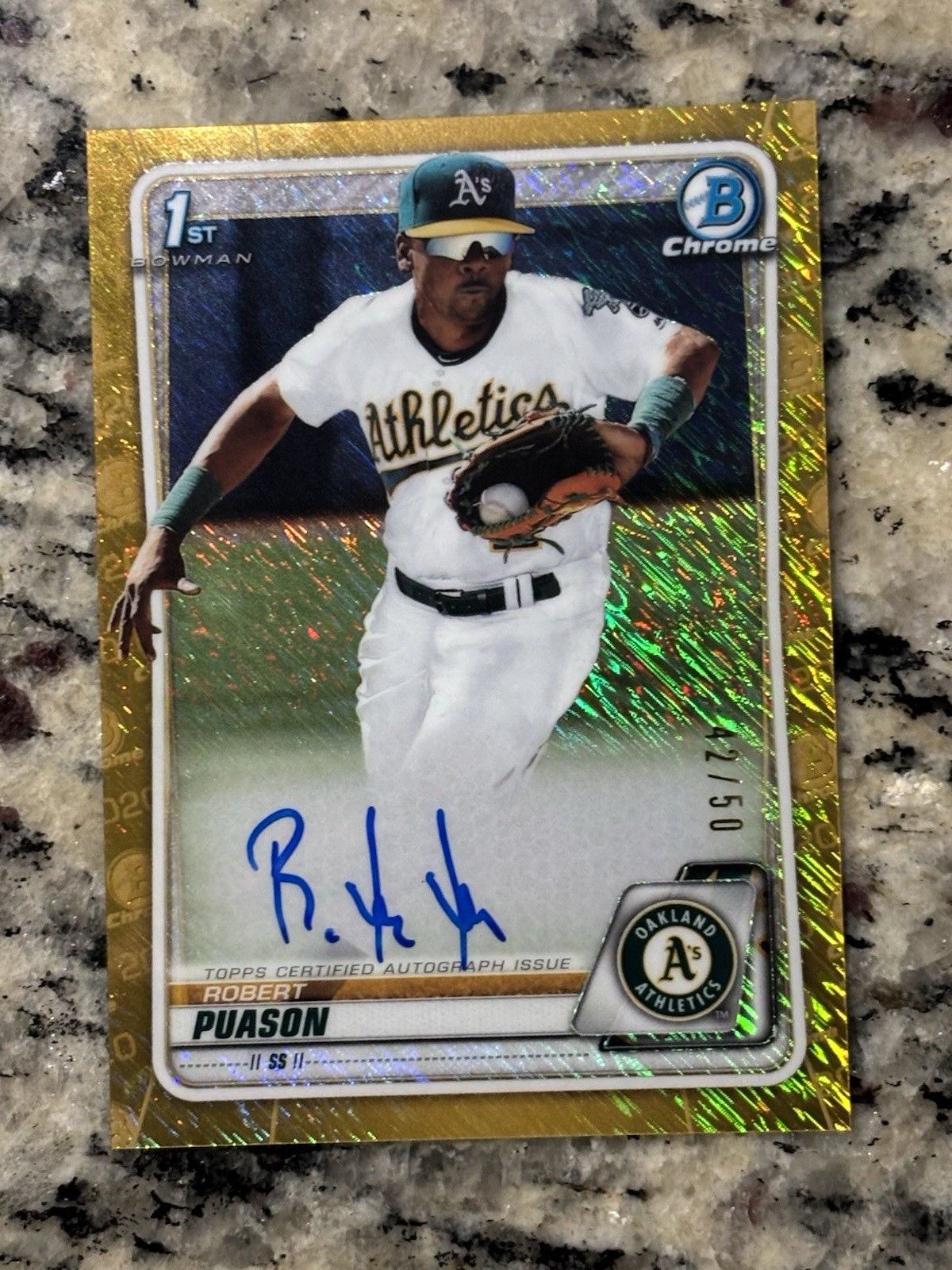 2020 Bowman Robert Puason Chrome Prospect Gold Shimmer Auto /50 🔥